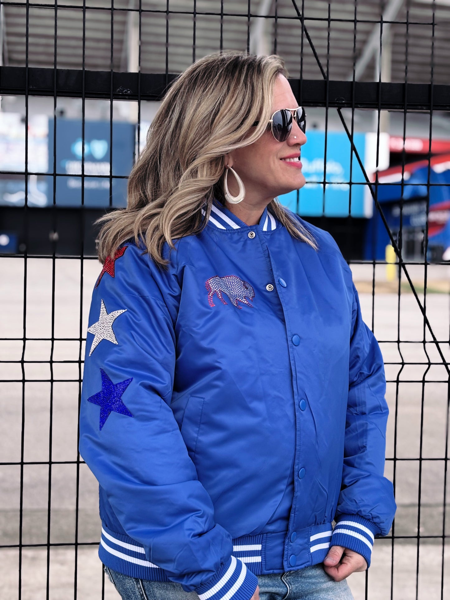 Custom Rhinestone Buffalo MVP Fan Varsity Jacket