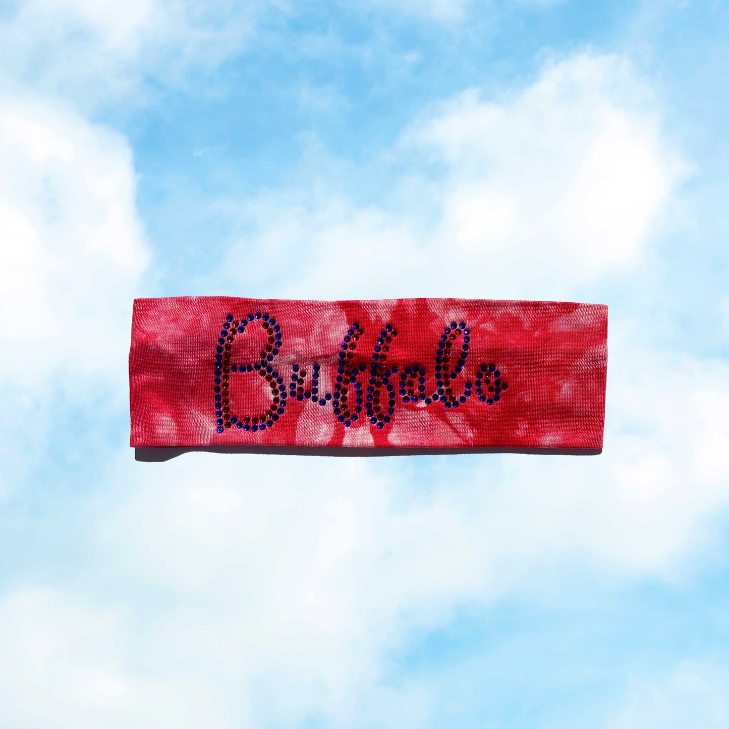 Red Tie-Dye Buffalo Bling Script Head Wrap