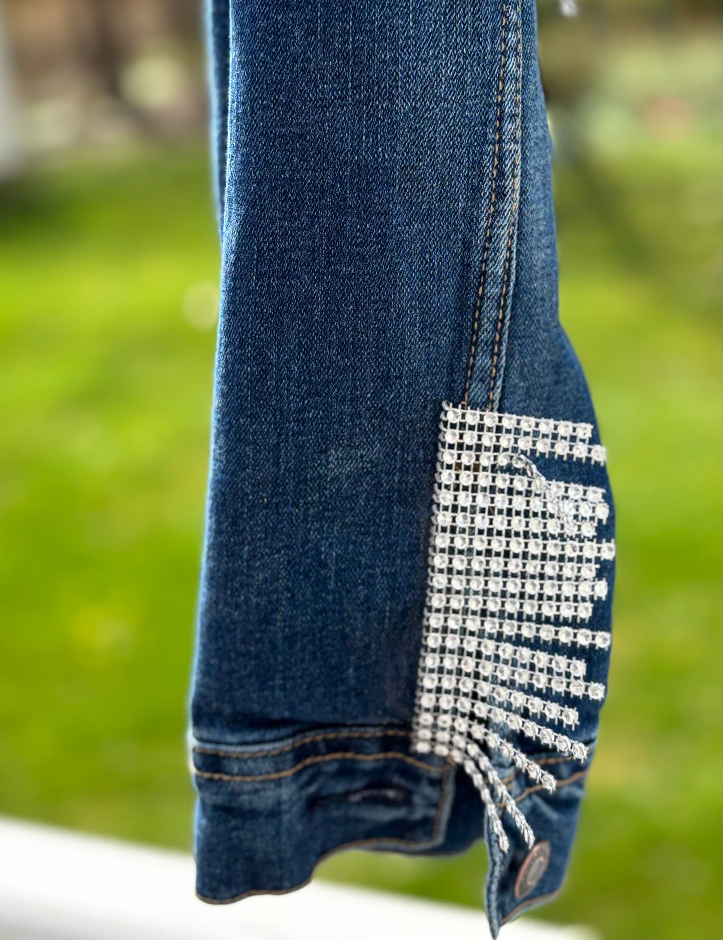 Adult Rhinestone Fringe Dark Denim Jacket