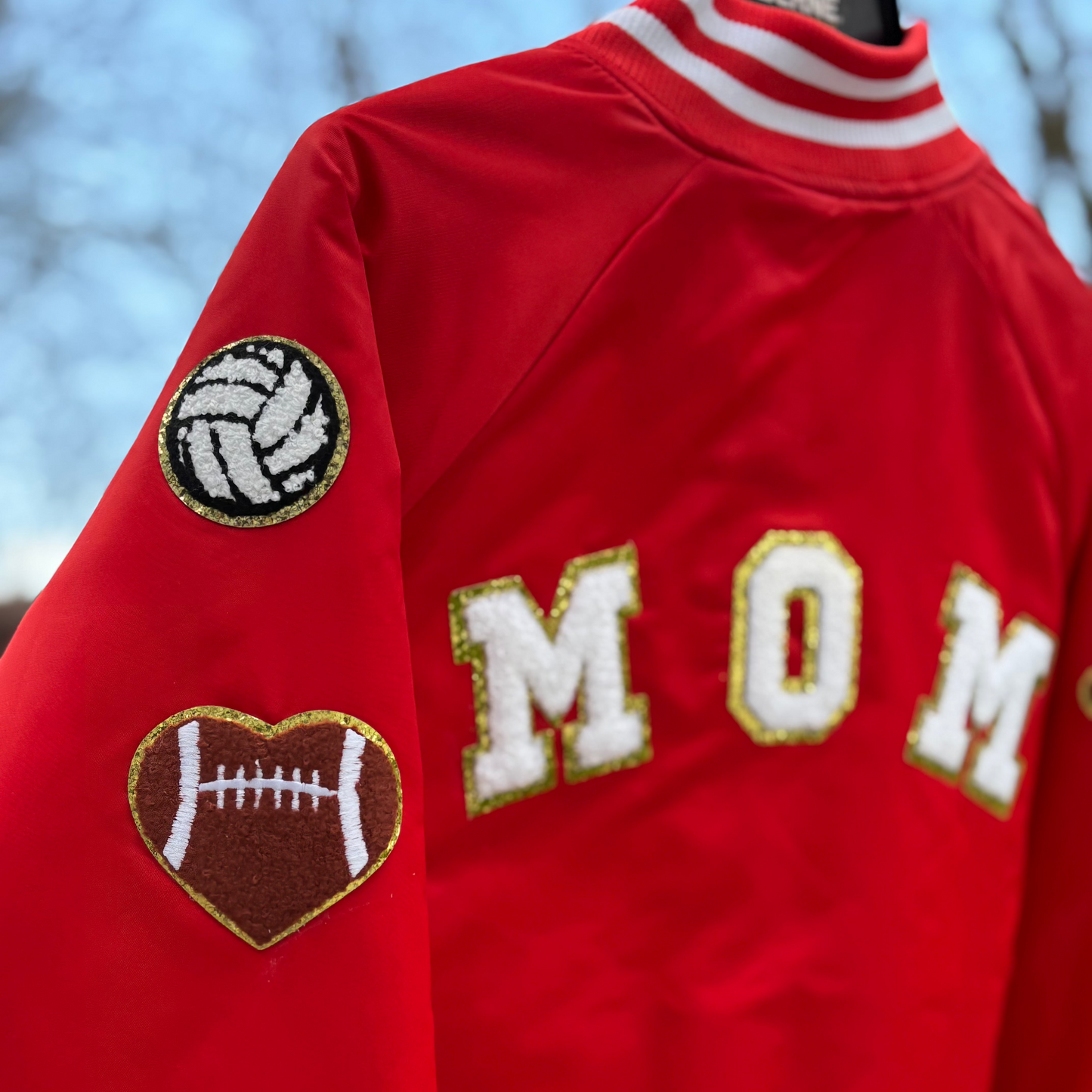 Sports Mom Chenille Patch Customizable Varsity Jacket