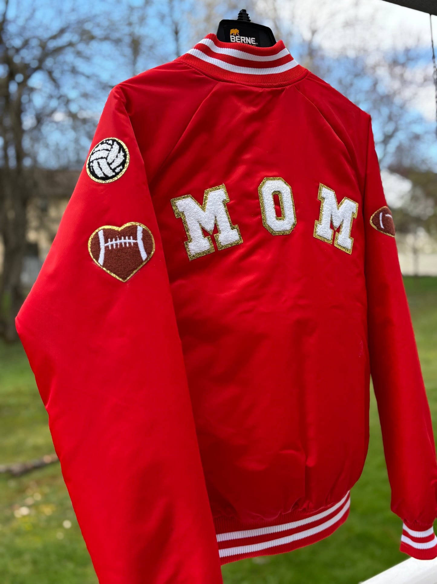 Sports Mom Chenille Patch Customizable Varsity Jacket