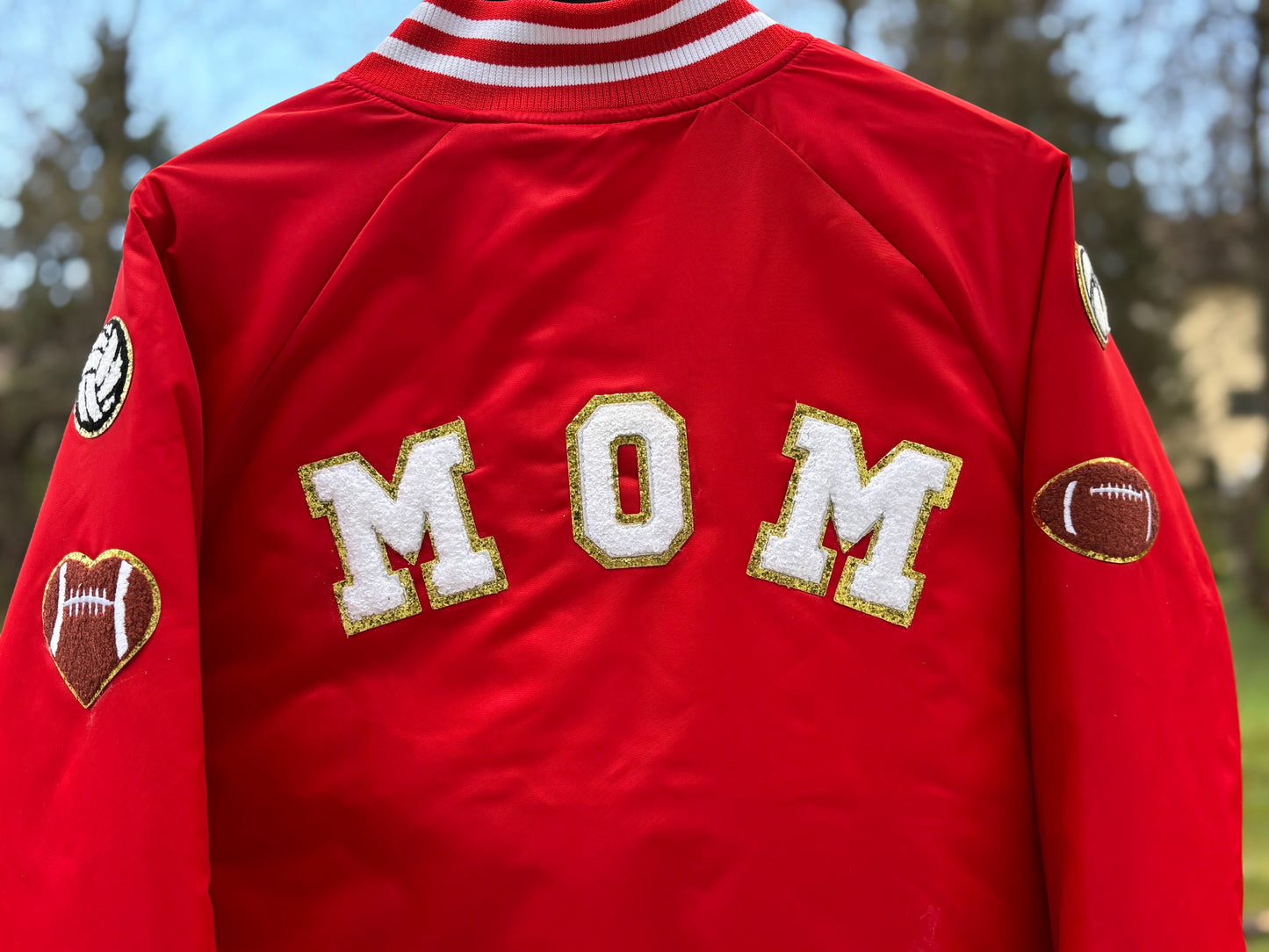 Sports Mom Chenille Patch Customizable Varsity Jacket