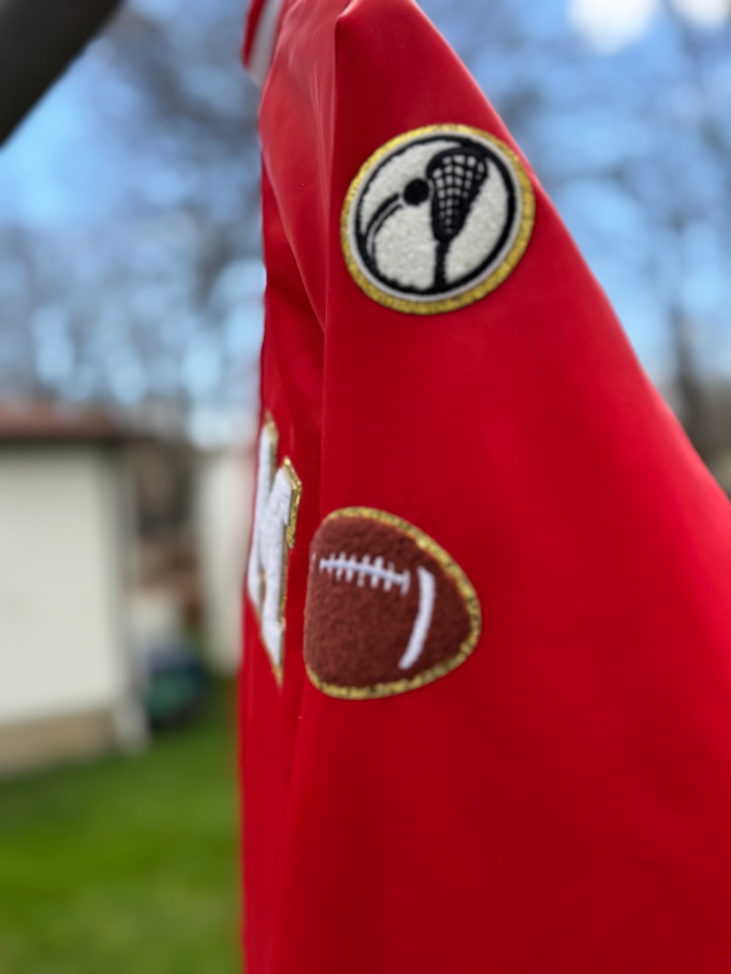 Sports Mom Chenille Patch Customizable Varsity Jacket