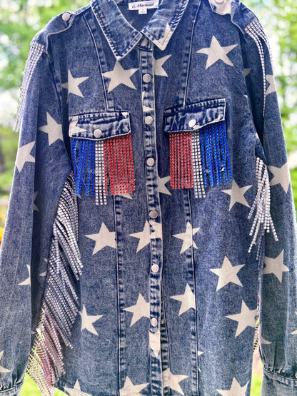 Adult Patriotic over sized Demin Coat/Long Shirt