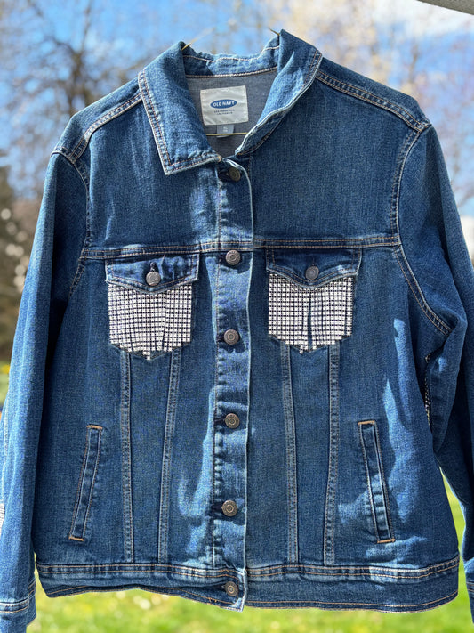 Adult Rhinestone Fringe Dark Denim Jacket