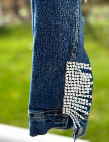 Adult Rhinestone Fringe Dark Denim Jacket