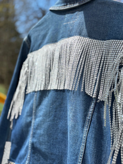 Adult Rhinestone Fringe Dark Denim Jacket