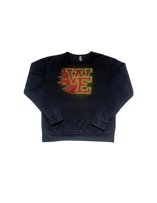 BLING Rhinestone Williamsville East flames logo Port & Co Core Fleece Crewneck Pocket Sweatshirt